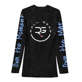 Roll Gear Train hard. Stay sharp. Never fold Rash Guard, second back view, all-over print.