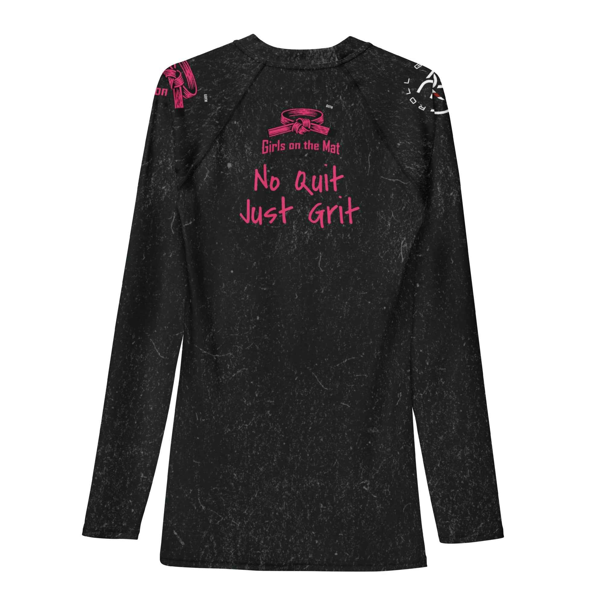 Roll Gear Tap Hype Pink Edition Long-Sleeve BJJ Rash Guard, back view, additional angle.