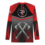 Roll Gear Men's Fire Department Edition Rash Guard - Red, Black & Smoke Grey, back view.