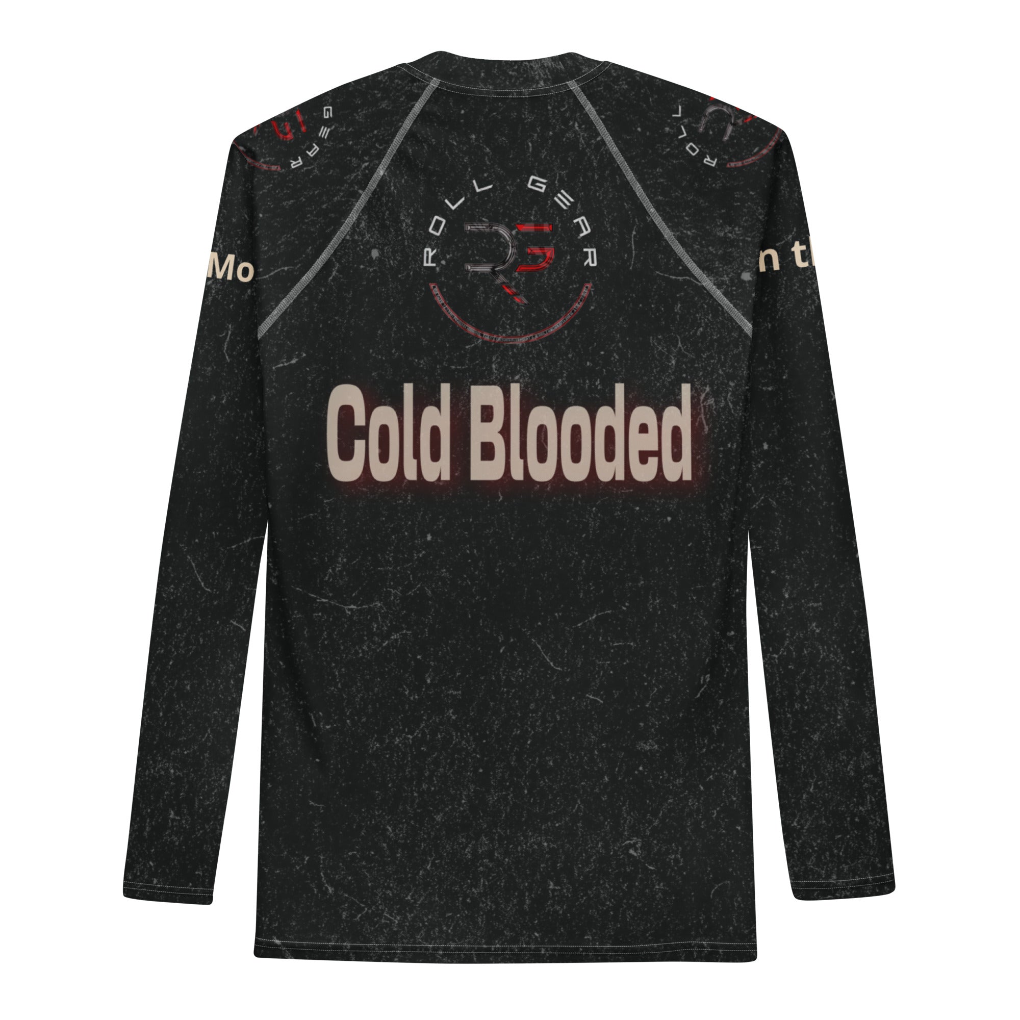 Roll Gear Signature Cold Blooded Rash Guard – Black Venom (Athlete Edition, Men’s Long Sleeve), back view, all-over print.