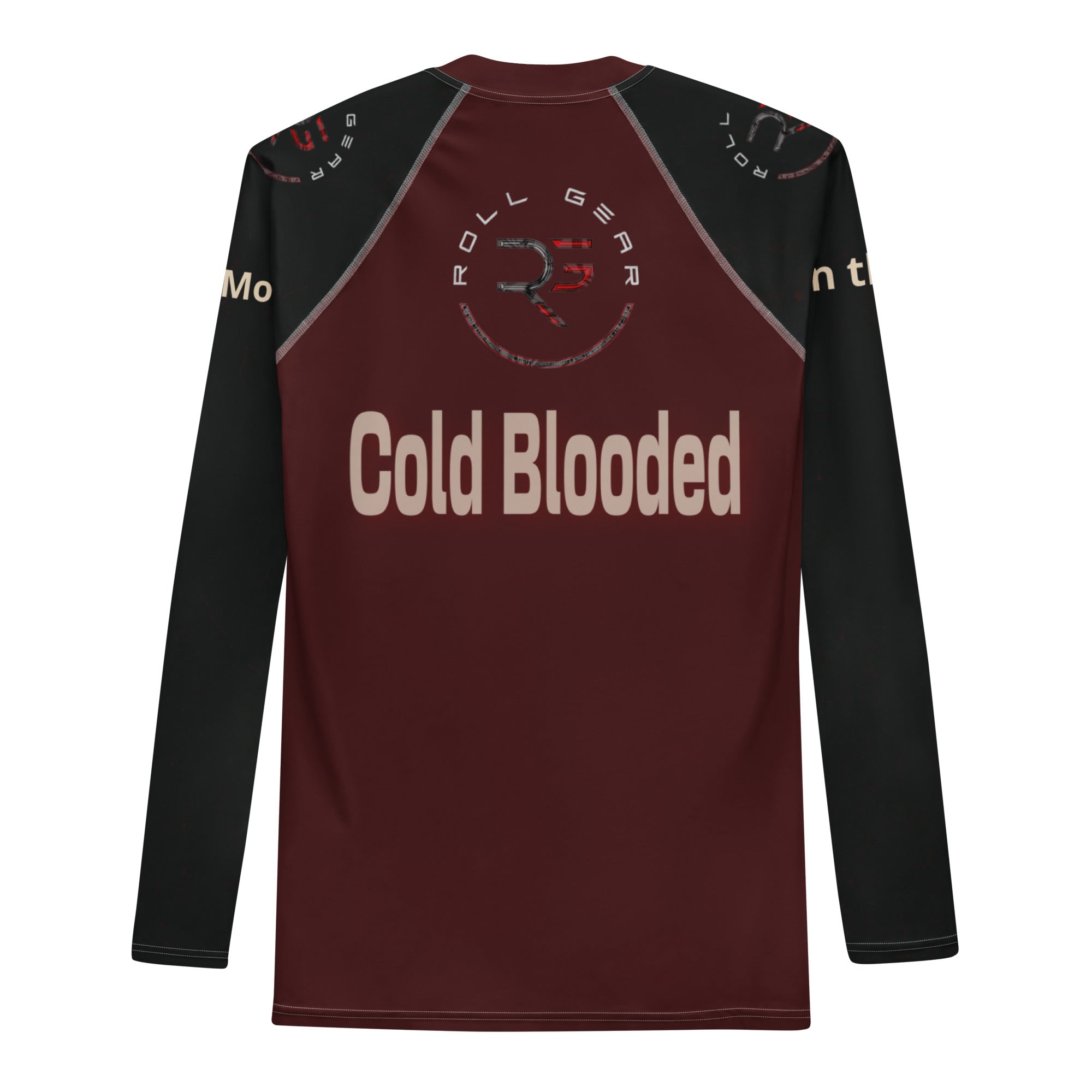 Roll Gear Cold Blooded Rash Guard – Maroon Venom Athlete Edition – Long Sleeve, back view, all-over print.