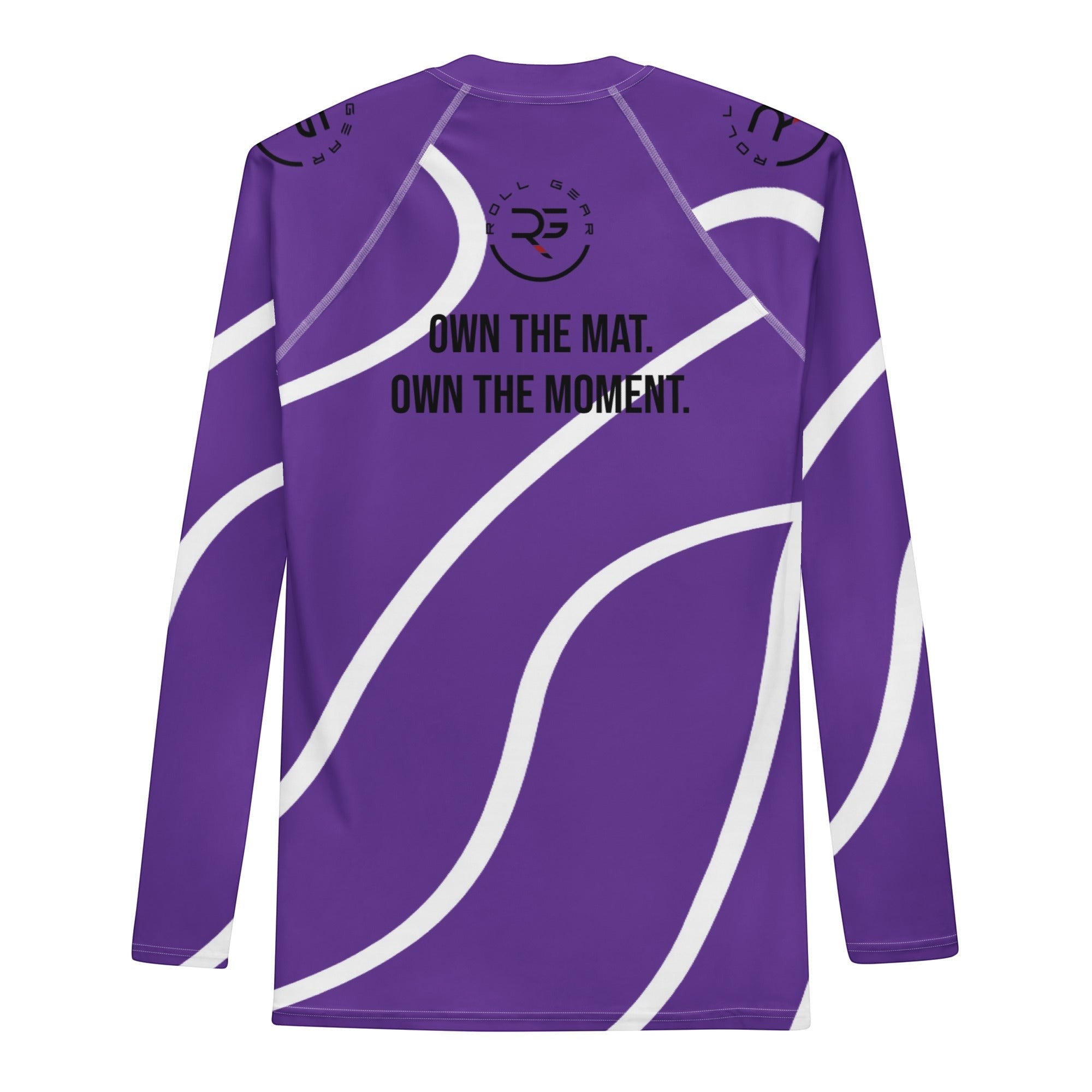 Roll Gear Purple Swirl Long Sleeve Rash Guard – Purple/White – Men’s, back view, all-over print.