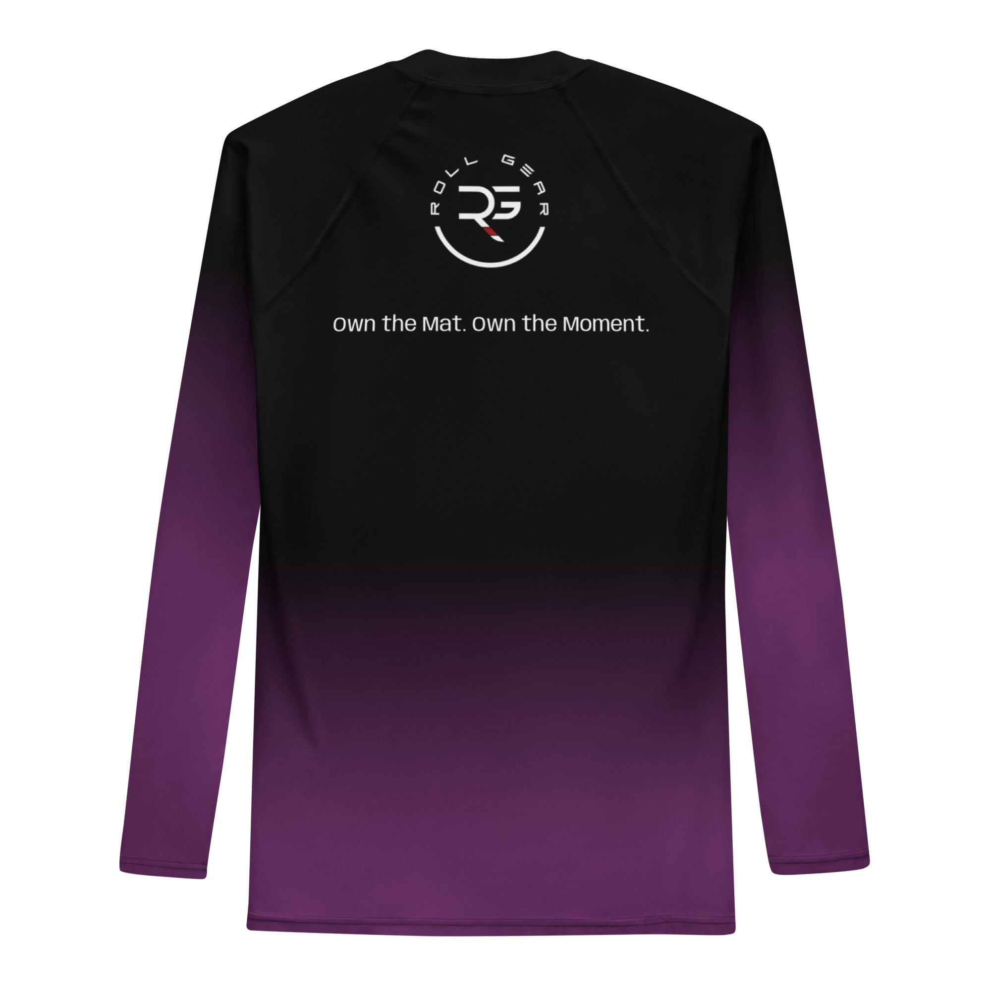 Roll Gear Purple Fade Long Sleeve Rash Guard – Purple/Black – Men’s, back view, all-over print.