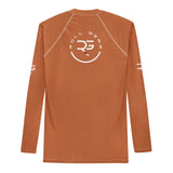 Roll Gear Earned Not Given Long Sleeve Rash Guard – Burnt Orange, back view, all-over print.