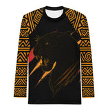 Roll Gear Jaguar BJJ Rash Guard, front view, all-over print.