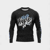 Roll Gear Train hard. Stay sharp. Never fold Rash Guard, front view, all-over print.