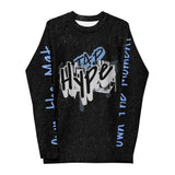 Roll Gear Train hard. Stay sharp. Never fold Rash Guard, second front view, all-over print.