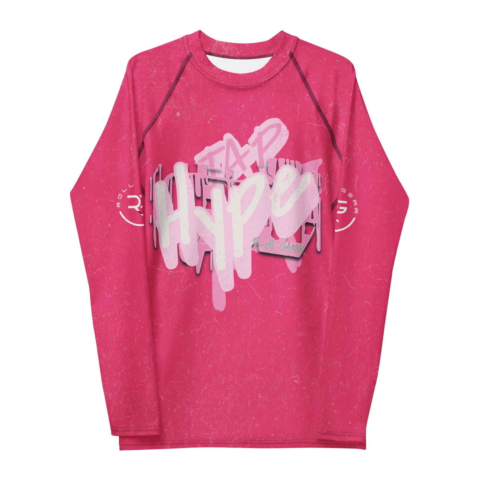 Roll Gear Girls on the Mat Tap Hype Long Sleeve BJJ Rash Guard – Women's, second front view, all-over print.