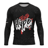 Roll Gear Tap Hype Rash Guard, flat front view, Tap Hype chest graphic.