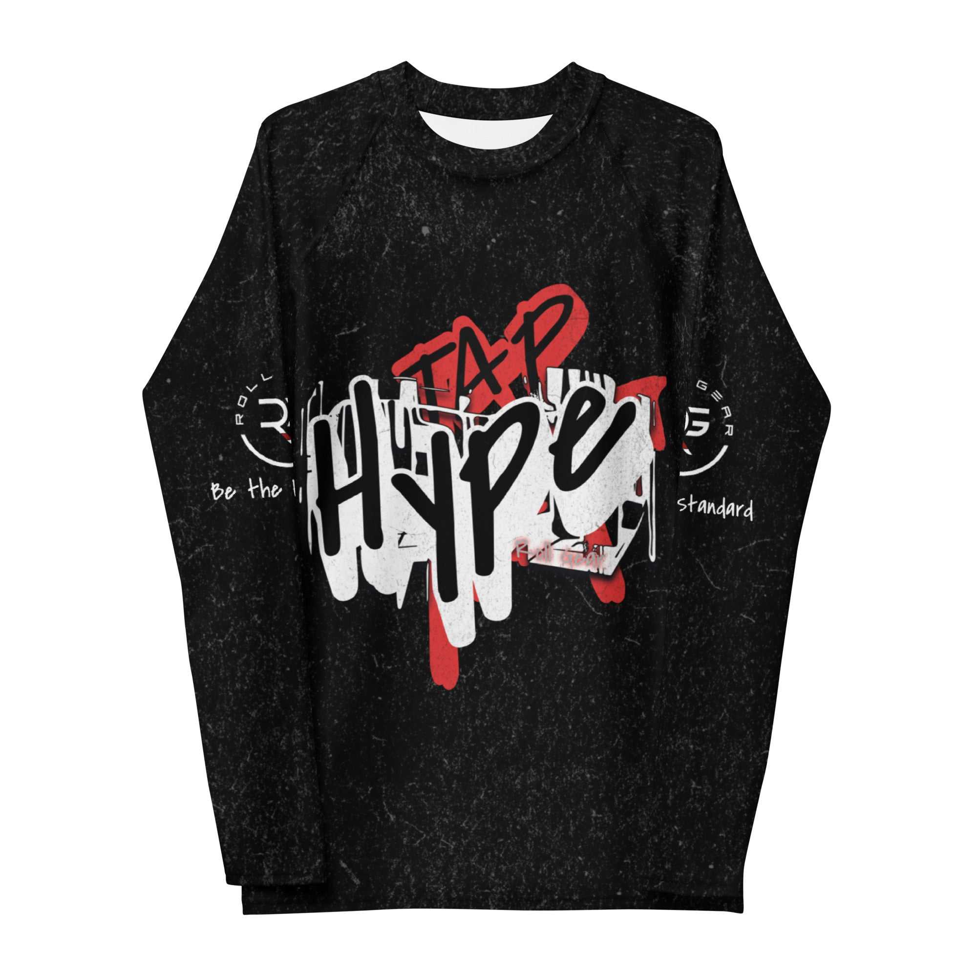 Roll Gear Tap Hype Rash Guard, second front view, all-over print.