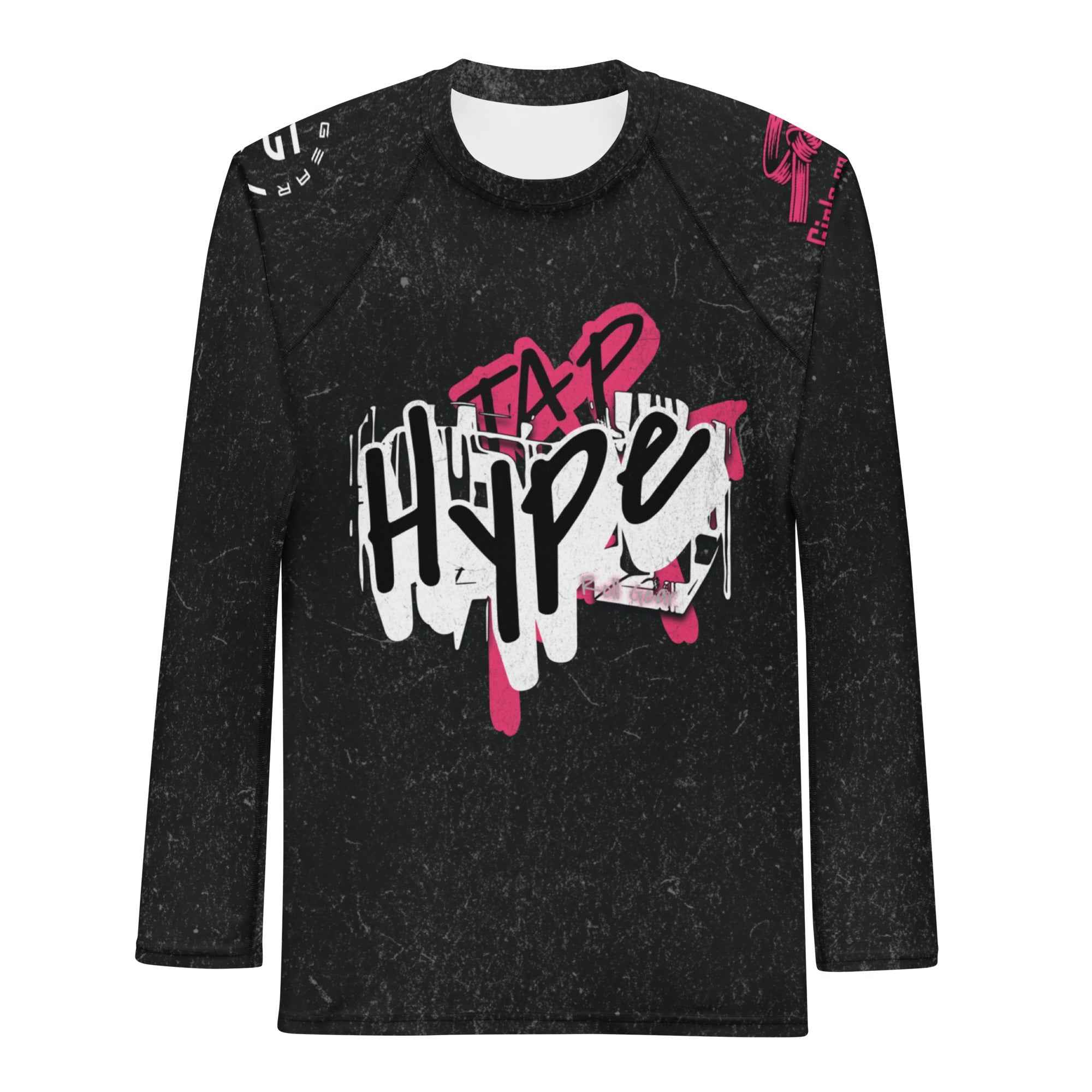 Roll Gear Tap Hype Pink Edition Long-Sleeve BJJ Rash Guard, front view.