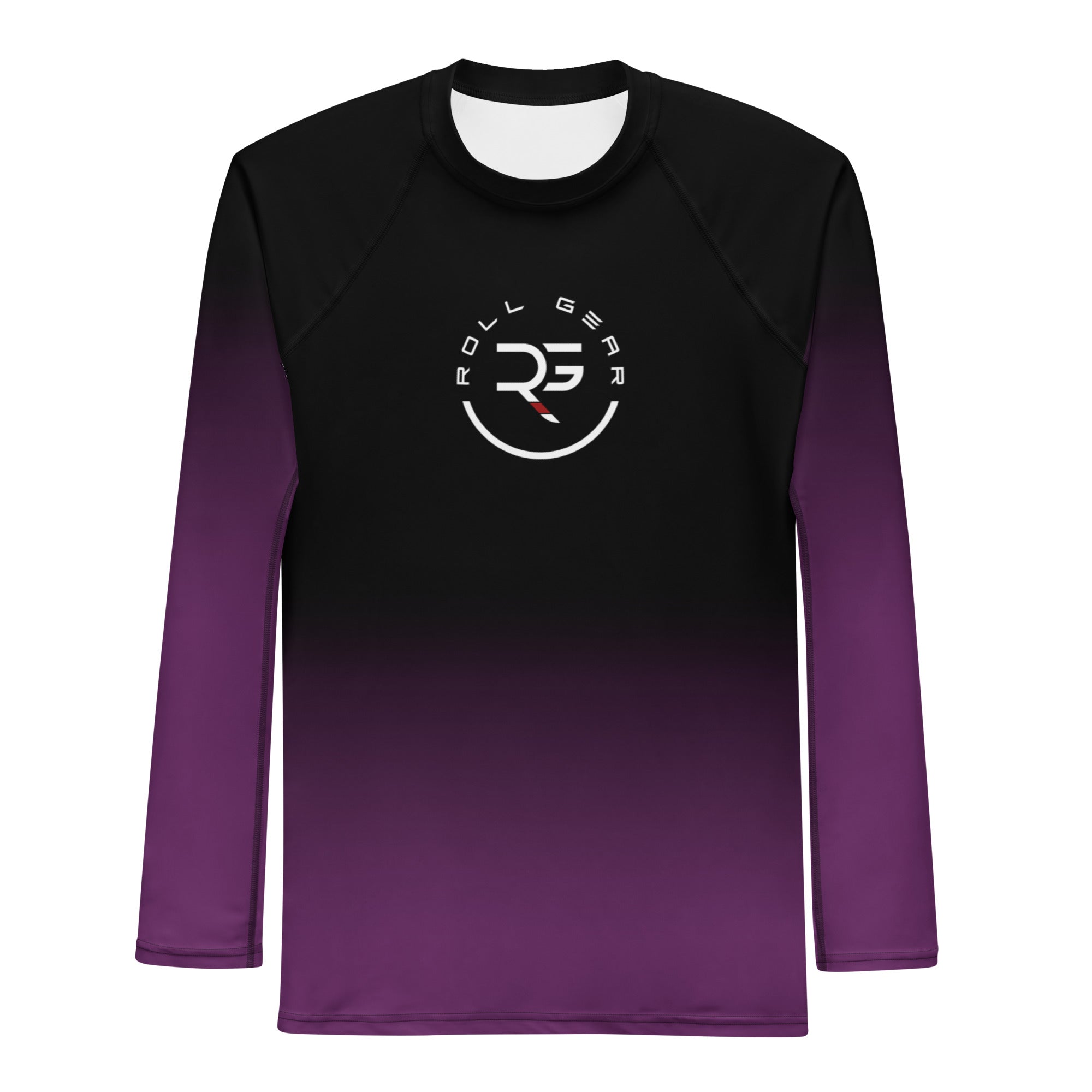 Roll Gear Purple Fade Long Sleeve Rash Guard – Purple/Black – Men’s, front view, all-over print.