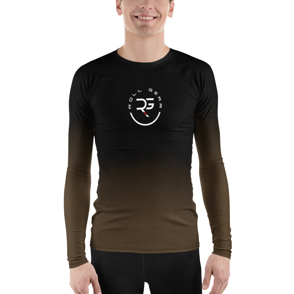 Roll Gear Brown Fade Long Sleeve Rash Guard – Brown/Black – Men’s, front view, all-over print.