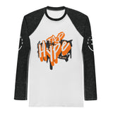 Roll Gear Tap Hype Men’s Long Sleeve Rash Guard – Orange & White, front view, all-over print.