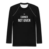 Roll Gear Excuses Don’t Burn Calories Long Sleeve Rash Guard – Black – Men’s, front view, all-over print.