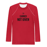 Roll Gear Excuses Don’t Burn Calories Long Sleeve Rash Guard – Red – Men’s, front view, all-over print.