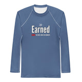 Roll Gear Earned Not Given Long Sleeve Rash Guard – Blue – Men’s, front view, all-over print.