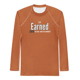 Roll Gear Earned Not Given Long Sleeve Rash Guard – Burnt Orange, front view, all-over print.
