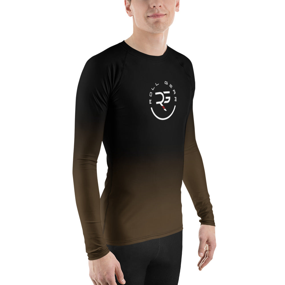 Roll Gear Brown Fade Long Sleeve Rash Guard – Brown/Black – Men’s, right side view, all-over print.