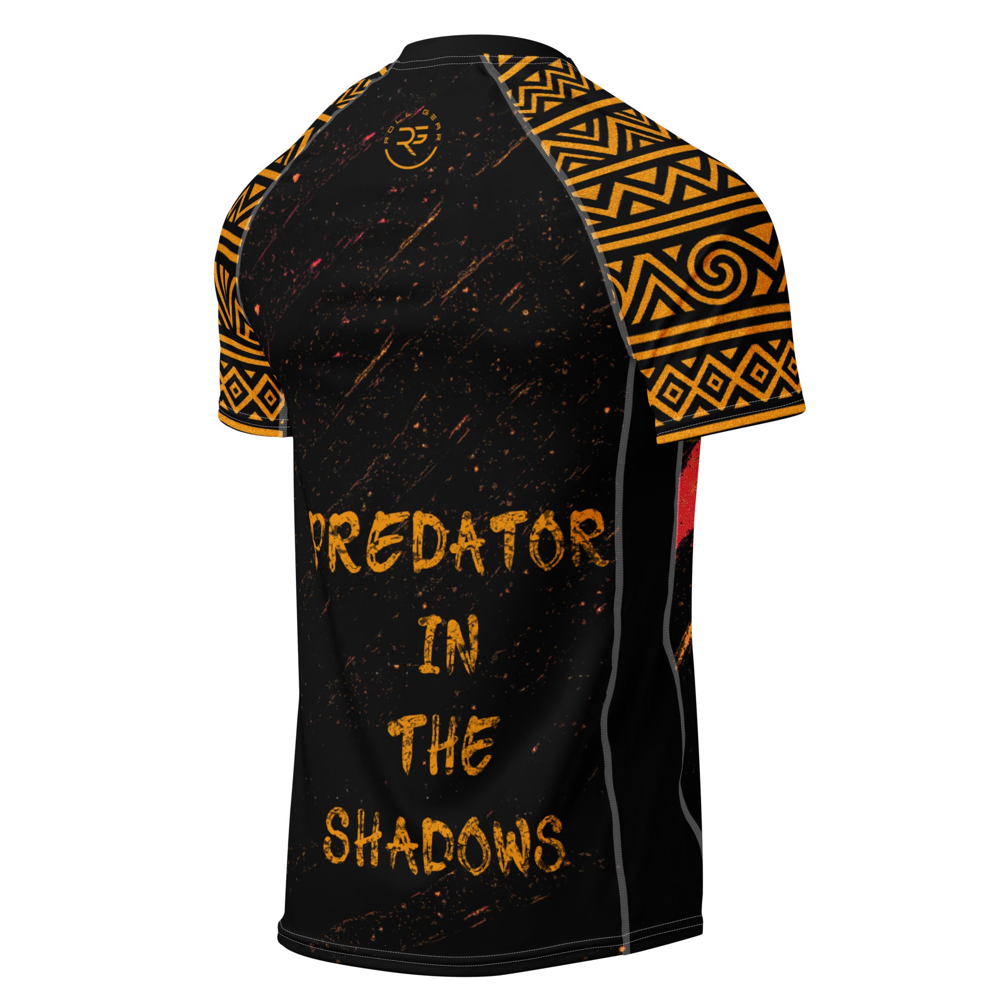 Roll Gear Jaguar – Short Sleeve Rash Guard, back view, all-over print.