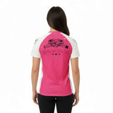 Tap Hype- Short Sleeve Rash Guard in pink and white with 'Girls on the Mat' and black belt graphic on back, ideal for BJJ and grappling training.