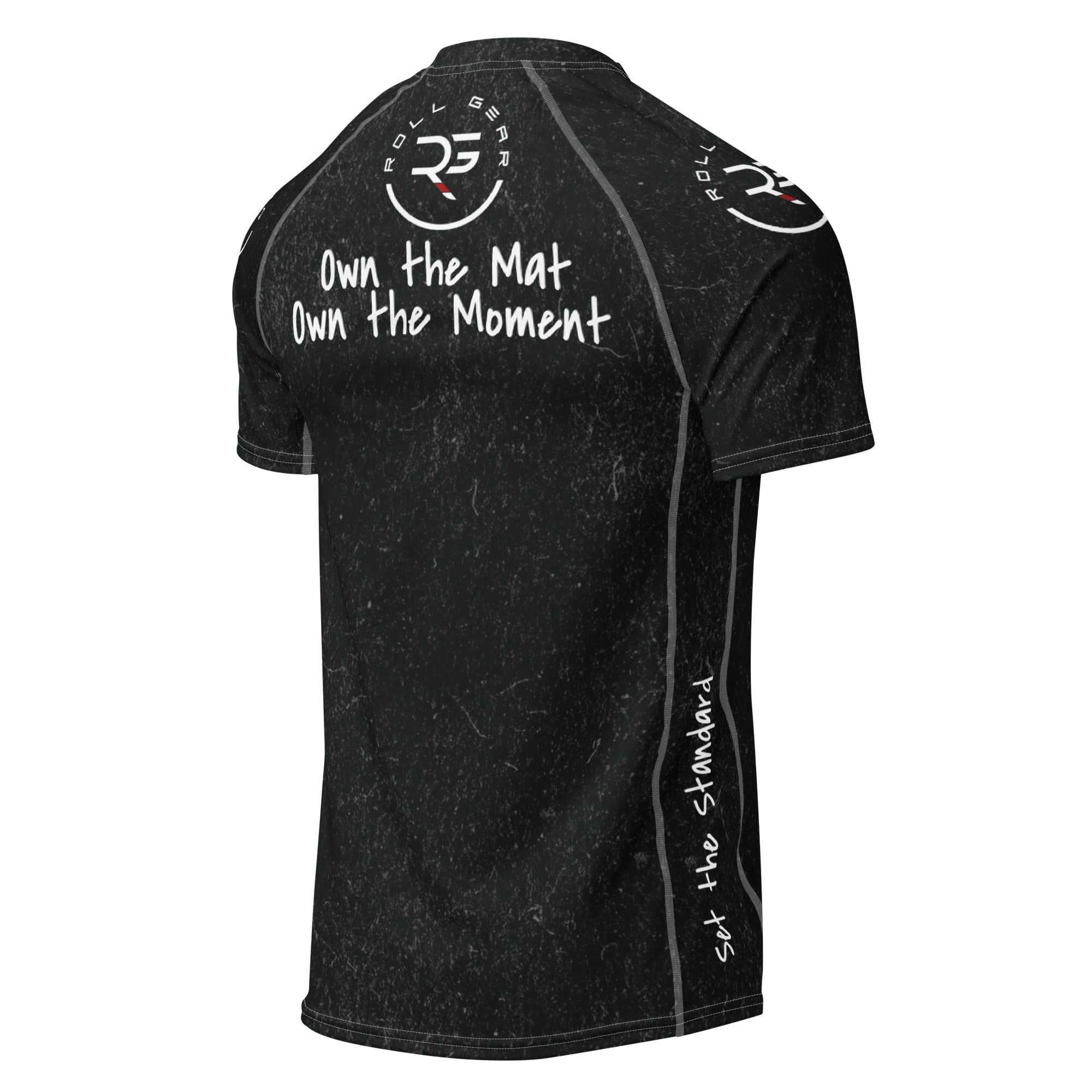 Roll Gear Tap Hype Short Sleeve Rash Guard – Black – Men’s, back view, all-over print.