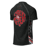 Roll Gear Evolve or Repeat Short Sleeve Rash Guard - Black & Red, back view.