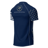 Roll Gear Men's Navy Military Short Sleeve Rash Guard, back view.