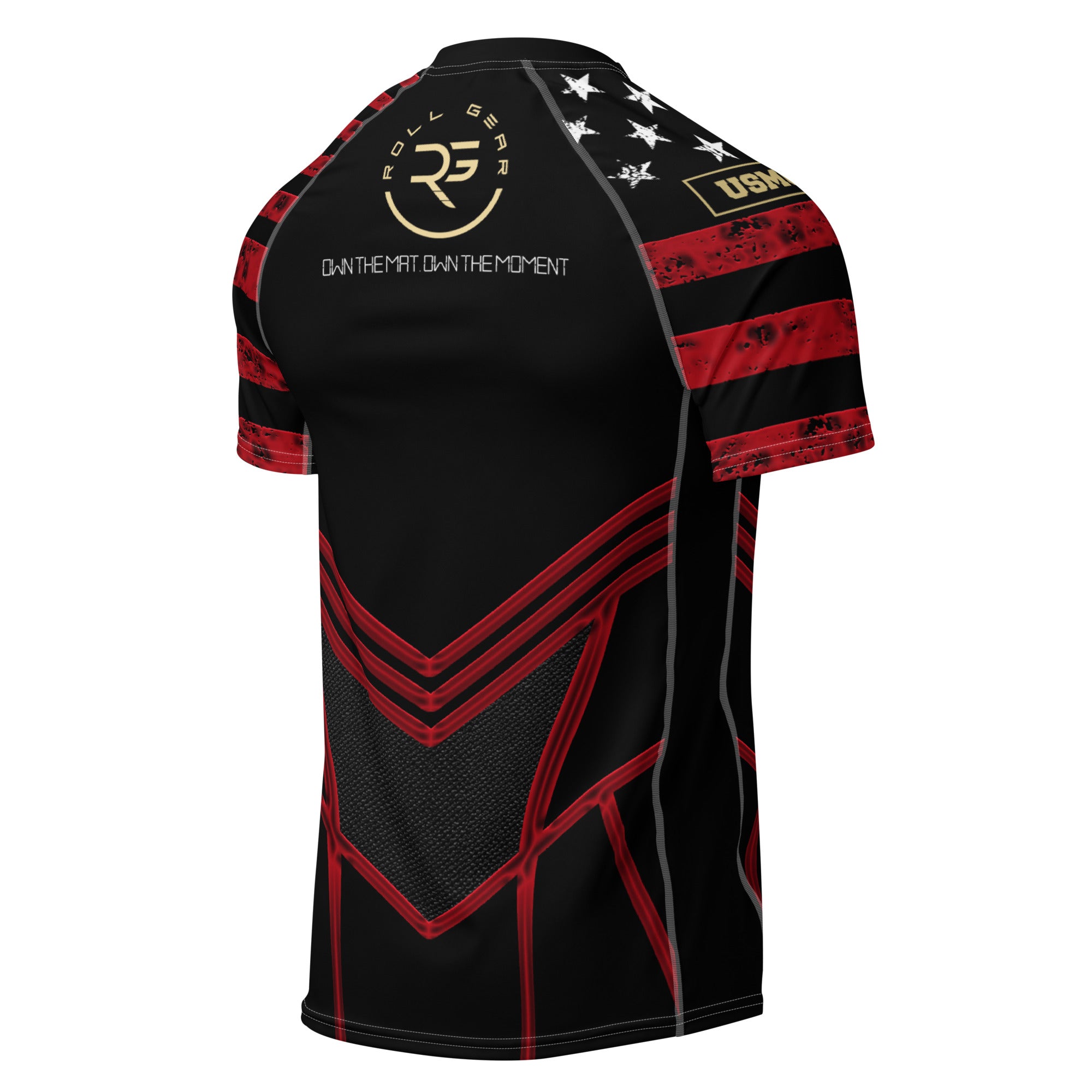 Roll Gear Unisex Marines "Dress Blues" Short Sleeve Rash Guard – back view showing design details.