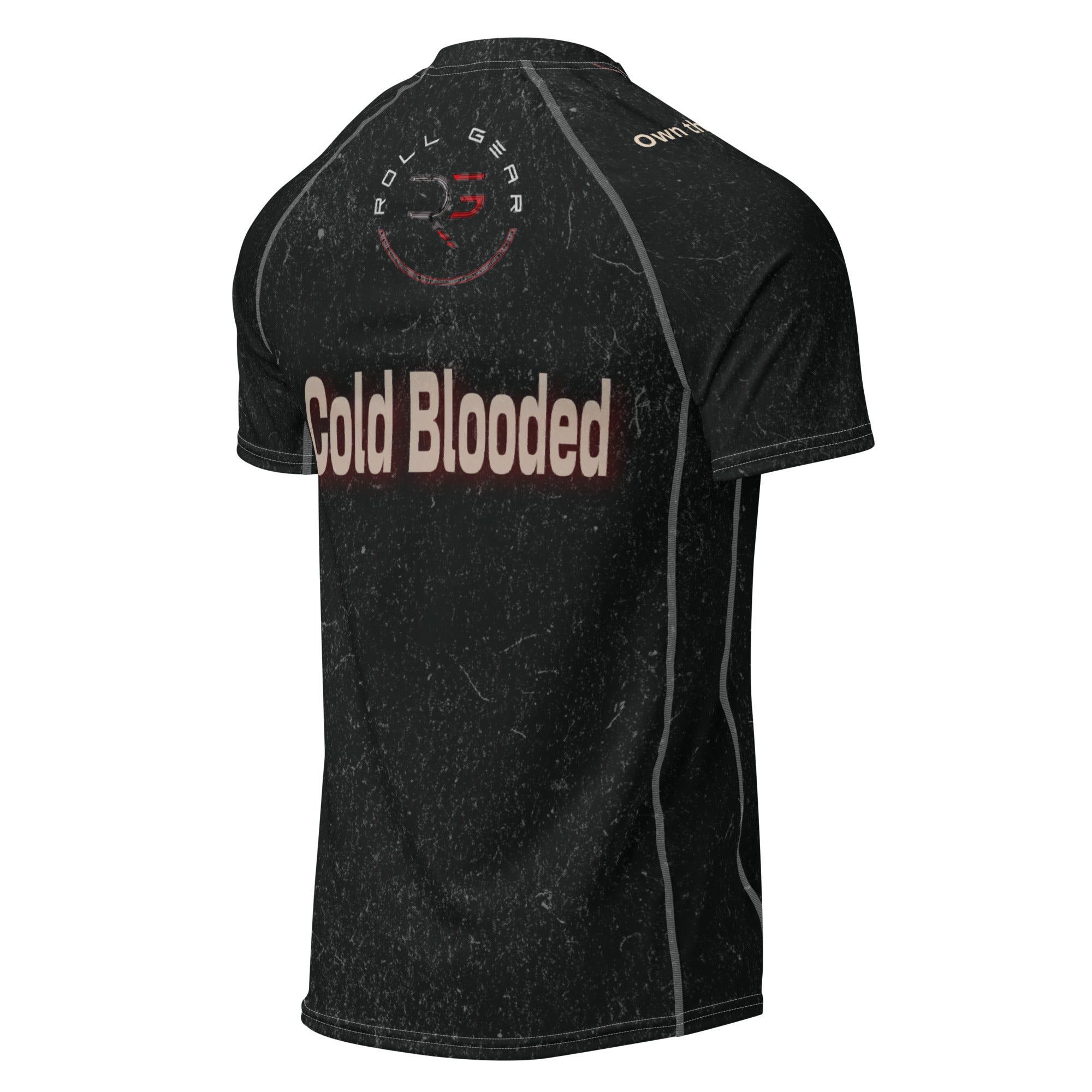Roll Gear Cold Blooded Rash Guard – Black Venom Athlete Edition – Short Sleeve, second back view, all-over print.