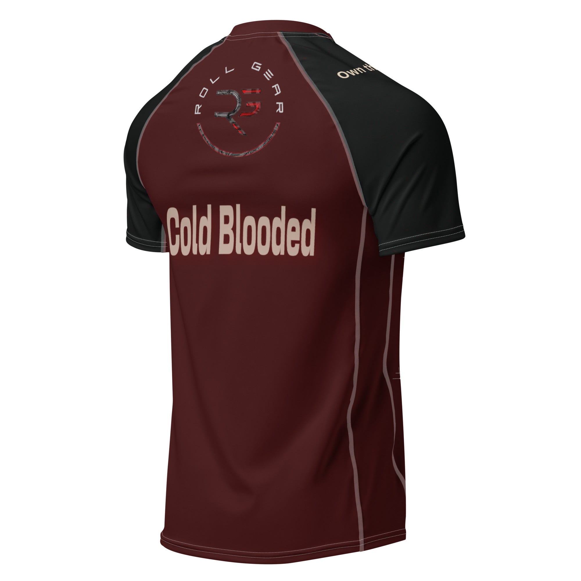 Roll Gear Cold Blooded Rash Guard – Maroon Venom Athlete Edition – Short Sleeve, second back view, all-over print.