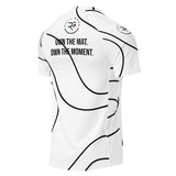 Roll Gear White Swirl Short Sleeve Rash Guard – White/Black swirl design, adult unisex, back view.