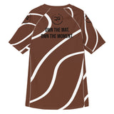 Roll Gear Brown Swirl Short Sleeve BJJ Rash Guard - Brown & White, Unisex, back view.