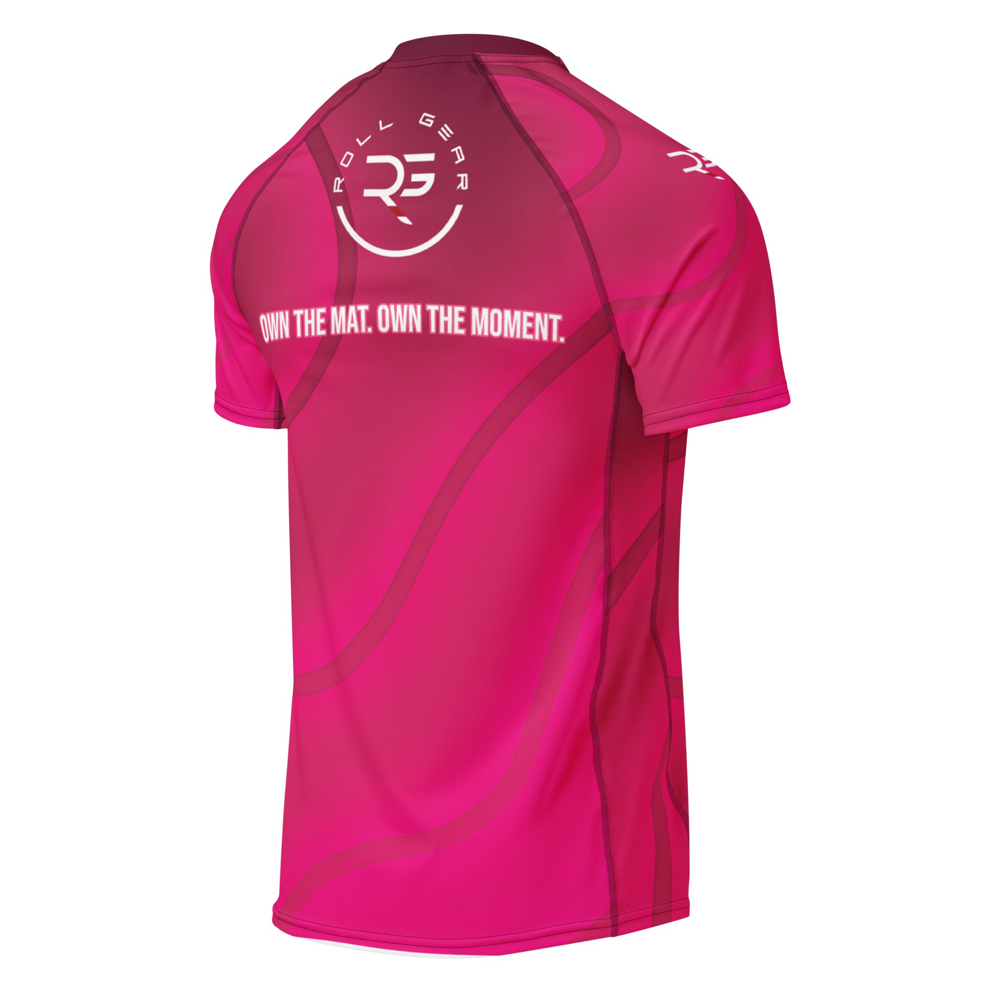 Roll Gear Women's Pink Short Sleeve Rash Guard - Gradient Swirl Edition, back view.