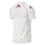 Roll Gear Tap Hype Girls on the Mat Rash Guard - Light Pink/White, Adult Short Sleeve, back view.