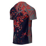Roll Gear Shadow Dragon Warrior Rash Guard – Dark Navy & Crimson – Adult Short Sleeve, back view, all-over print.