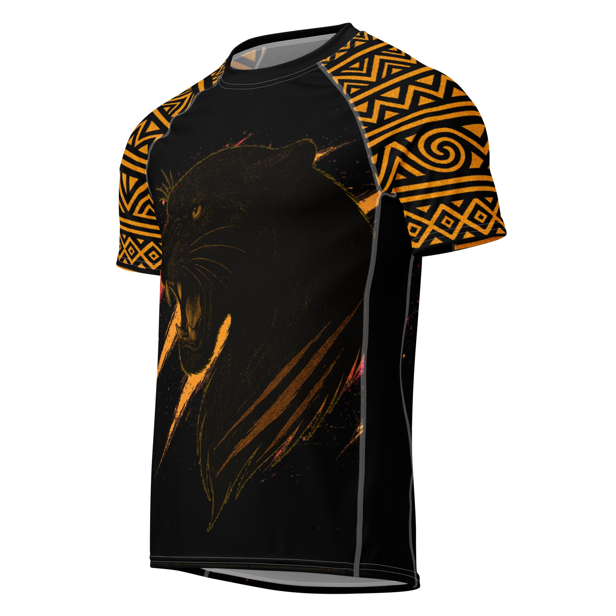 Roll Gear Jaguar – Short Sleeve Rash Guard, front view, all-over print.