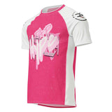 Tap Hype- Short Sleeve Rash Guard in pink and white with bold graffiti-style logo, designed for high-performance training and grappling sessions.