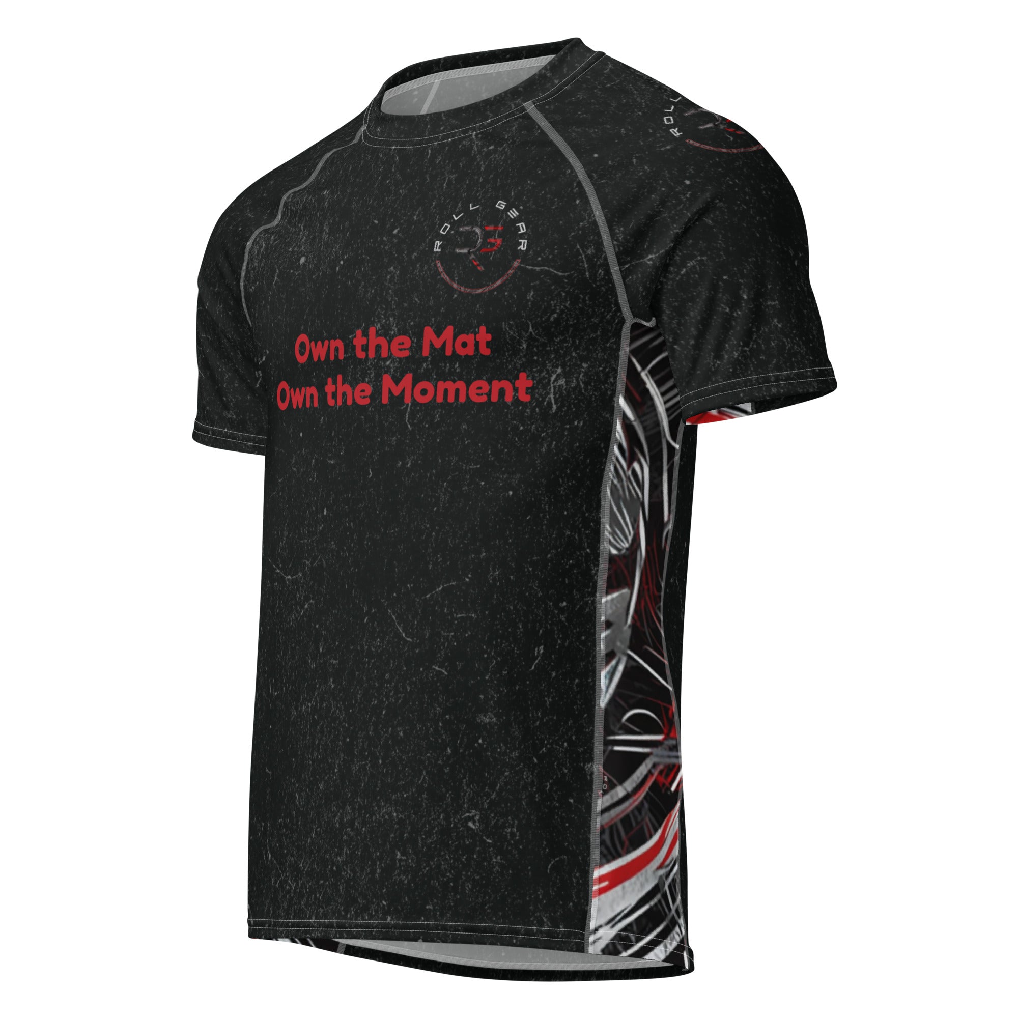 Roll Gear Evolve or Repeat Short Sleeve Rash Guard - Black & Red, front view.