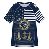 Roll Gear Men's Navy Military Short Sleeve Rash Guard, front view, additional angle.