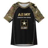 Roll Gear Unisex Army Short Sleeve Rash Guard, front view.