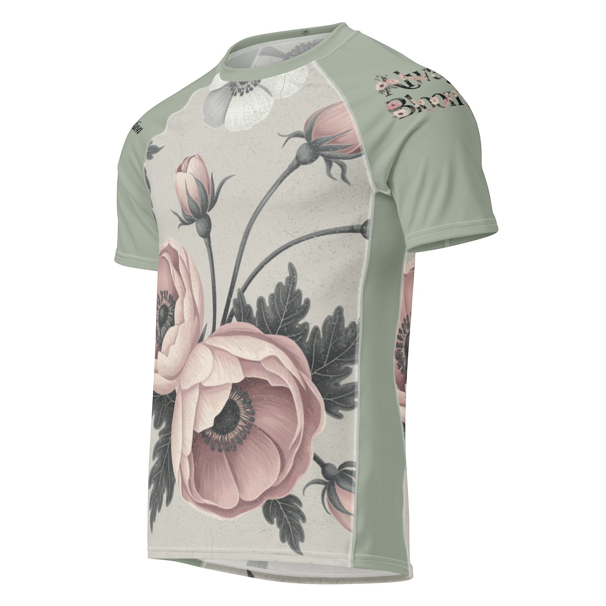 Roll Gear Always Blooming Rash Guard - Sage Green, Short Sleeve, front view.