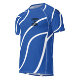 Roll Gear Blue Swirl Short Sleeve Rash Guard - Blue/White, Adult Unisex, front view.