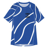 Roll Gear Blue Swirl Short Sleeve Rash Guard - Blue/White, Adult Unisex, front view, additional angle.