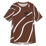 Roll Gear Brown Swirl Short Sleeve BJJ Rash Guard - Brown & White, Unisex, front view.