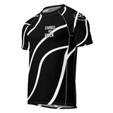Roll Gear Black Swirl Short Sleeve Rash Guard - Black/White, Adult Unisex, front view.