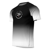Roll Gear White Fade Rash Guard - Black/White, Adult Short Sleeve, front view.