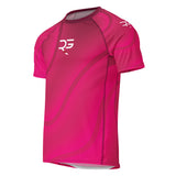 Roll Gear Women's Pink Short Sleeve Rash Guard - Gradient Swirl Edition, front view.