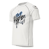 Roll Gear Tap Hype Short Sleeve Rash Guard – Blue/White – Unisex, front view, all-over print.