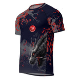Roll Gear Shadow Dragon Warrior Rash Guard – Dark Navy & Crimson – Adult Short Sleeve, front view, all-over print.
